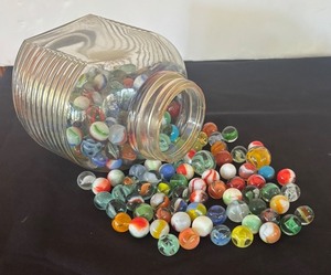 lot 32R image: P - Vintage Glass Jar Filled with Assorted Marbles