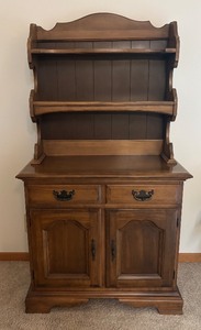 lot 37A image: LR - Vintage Wood Hutch Cabinet with Shelves and Storage