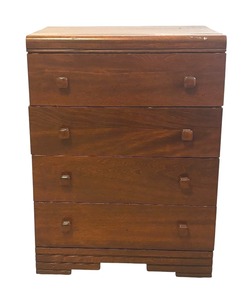 lot 102R image: BR - Vintage Wooden 4-Drawer Dresser