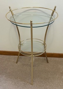 lot 105R image: BR - Brass and Glass Two Tier Accent Table
