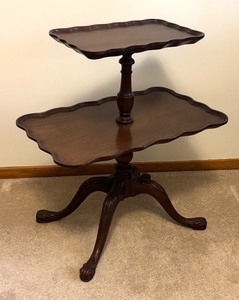 lot 109R image: BR - Vintage Two-Tier Mahogany Table with Scalloped Edges