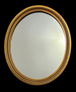 lot 110R image: BR - Vintage Oval Mirror with Golden Frame