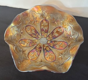 lot 116R image: P - Vintage Millersburg Amethyst Carnival Glass Bowl in the Little Stars Pattern