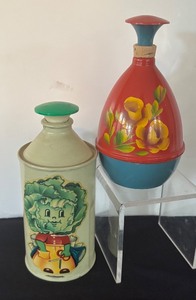lot 119R image: P - Set of 2 Vintage Resin Bottles with Painted Designs