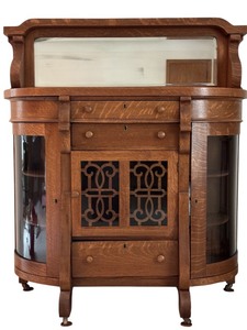 FLR - Vintage Buffet Cabinet with Glass Doors and Original Key