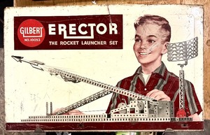 lot 44HH image: GS - Gilbert Erector Rocket Launcher Set No. 10053 in Metal Case 1950s