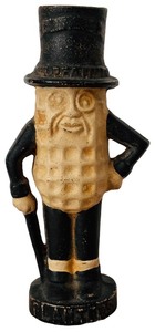 lot 55H image: FLR - Vintage Cast Iron Planters Mr. Peanut Bank 8 Inches Tall