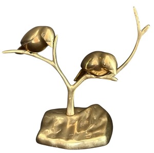 lot 58H image: FLR - Vintage Brass Two Birds on Branches Statue 8 Inch