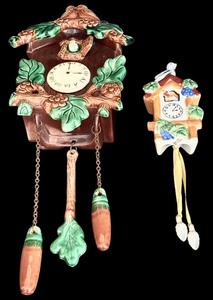 lot 59H image: FLR - Set of 2 Porcelain Cuckoo Clock Shaped Vases