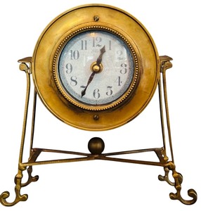 lot 123H image: FLR - Etienne Vintage Brass Mantel Clock with Decorative Stand