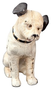 lot 188H image: FLR - Vintage Cast Iron Nipper Dog Bank by RCA, 6 Inch Figurine
