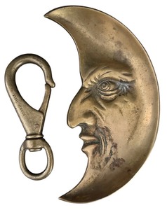 lot 197H image: FLR - Vintage Brass Moon Face Tray and Brass Clasp Italy