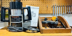 lot 208H image: GS - Black & Decker No. 7614 Router with Accessory Kit and Homemade Router Table