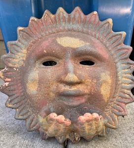 lot 213H image: BY - Vintage Ceramic Sun Outdoor Wall Decor with Hands, 16 Inch Round