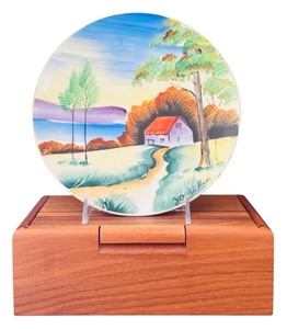 lot 222H image: FLR - Handcrafted DeMeules Wood Box with Japanese Plate Signed Yoshi