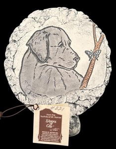 lot 228H image: FLR - Dog and Butterfly Clay Sculpture by Stan, Mt. St. Helens Ash, 8.5 Inches