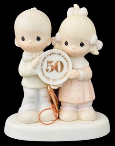 lot 231H image: FLR - Precious Moments 50th Anniversary Figurine and Gold Fleur-de-Lis Ashtray Set
