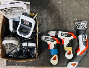 lot 301H image: GS - Black & Decker VPX Power Tool Set with Screwdrivers, Saw, Chargers, and Batteries