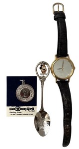 lot 318H image: FLR - Disney Collectibles Lot Mickey Mouse Watch, Spoon, and Sterling Silver Coin