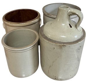 lot 324H image: K - Set of 4 Antique Stoneware Crocks and Jug including Red Wing