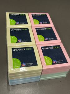 lot 32 image: Lot of 12 Universal One 3x3 Pop-Up Self-Stick Note Pads Assorted Pastel Colors