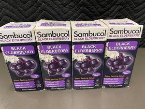 lot 245 image: Lot of 4 Sambucol Black Elderberry Syrup Dietary Supplement 7.8 fl oz Each