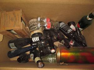 lot 58 image: Box of vintage glass bottles by Coc...