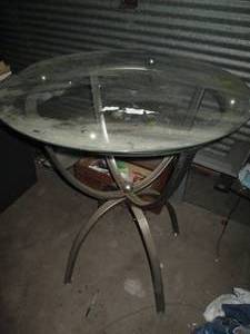lot 65 image: Round glass top bar table with uniq...