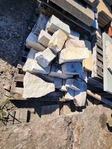 lot 34 image: Pallet of Assorted Cut Stone and Masonry Blocks