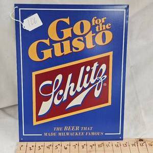 lot 106 image: 16x12 Schlitz Beer Metal Sign