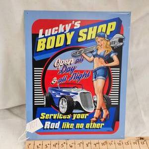 lot 107 image: 16x12 Luckys Body  Shop Metal Shop