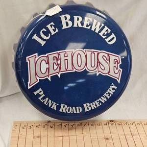 lot 134 image: 17 Inch Round Ice House Bottle Cap Sign