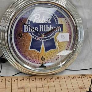 lot 131 image: Pabst Blue Ribbon Neon Lighted Clock, Works