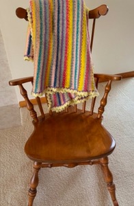 lot 83 image: Vintage Rocker Chair & Attractive Wool Blend Afghan