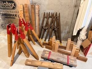 lot 133 image: Wooden & Metal Saw Horses and Wheel Carts