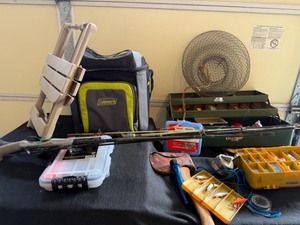 lot 113 image: Lets Go Fishing-Fishing Box, Poles, Cooler, Etc.