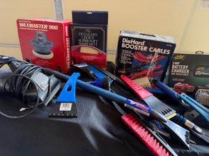 lot 146 image: Car Maintenance Lot Including Jumper Cables & Snow Brushes