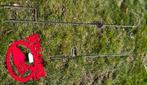 lot 143A image: Two Shepherd Plant Hooks & Outdoor Sign