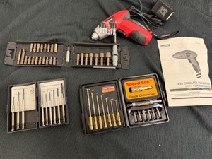 lot 102 image: Cordless Screwdriver, Craftsmen Hex Drive & Drill Bit Set, Precision Screwdriver