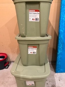 lot 109A image: Green Storage Bins--2-18 Gallon & 30 gallon