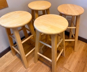 lot 109 image: Four Sturdy  Oak Style Stools