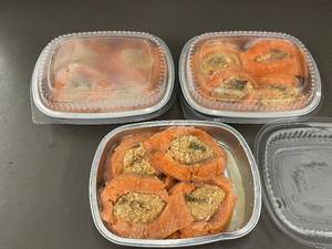 lot 7 image: Atlantic Salmon Fillets with Seafood Stuffing, 3-Pack