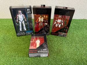 lot 27 image: Star Wars The Black Series Princess Leia Organa, Imperial Shock Trooper, Poe Dameron & Clone Trooper Captain
