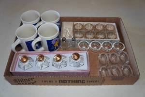 lot 655 image: Assorted Tableware - Mugs, Salt & Pepper Shakers, Glasses