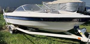 2003 Bayliner 1850 Capri Runabout with Mercruiser 3.0L and bunk trailer.  Runabout v-hull open bow with snap on cover and bimini.