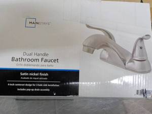 lot 110 image: Dual Handle Bathroom Faucet Satin N...