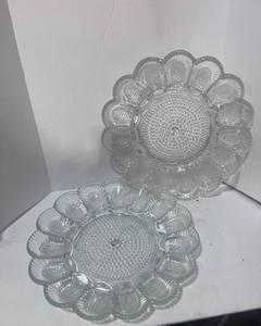 lot 15 image: 2 Vintage 13 Indiana Glass Clear Egg Plates