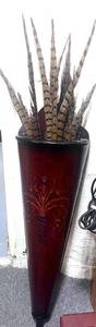 lot 18 image: 18 Wooden Wall Vase w Feathers