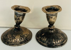 lot 173C image: BD - Pair of N.S. Co Sterling Weighted Candlesticks with Wear