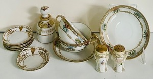 lot 204C image: BD - Antique Nippon Hand-Painted Porcelain Tableware Set with Gold Trim